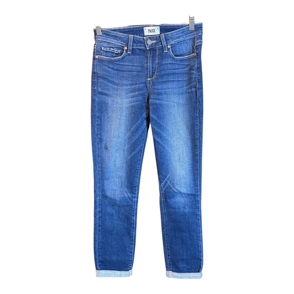 PAIGE Denim Women's Blue Mid Rise Slim Fit‎ Cropped Jeans Cuffed Sz 27